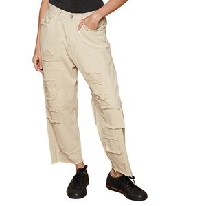 POL Sand Beige Distressed Boyfriend Jeans